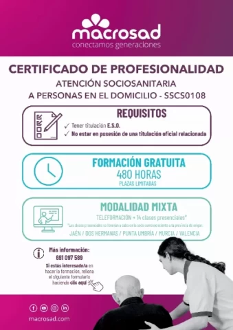 Consigue tu certificado de profesionalidad en atención sociosanitaria a personas en el domicilio