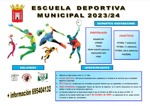 Abierto plazo de inscripción para la Escuela Deportiva Municipal 2023/2024